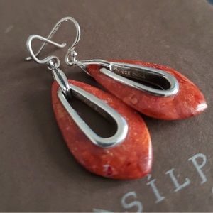 Silpada Vintage THE CARDINAL RULE Red Sponge Sterling Drop Earrings